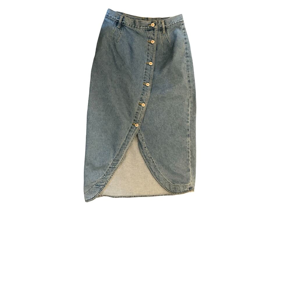 Vintage 1990s No Excuses Jean Skirt Womens Size 27W Denim Midi Skirt Button Up